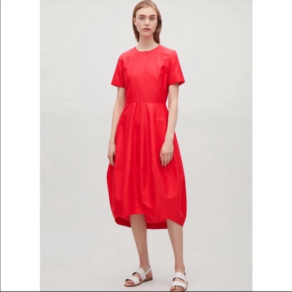 COS Women's Red Dress With Cocoon skirt CORAL - 4 - Picture 2 of 15